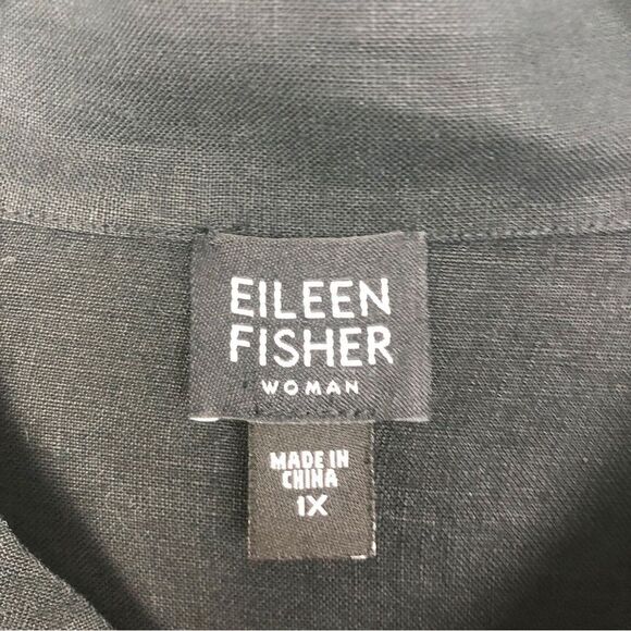EILEEN FISHER | Linen Black Shirt Jacket Button Front Stand Up Collar Women’s 1X - Picture 7 of 8